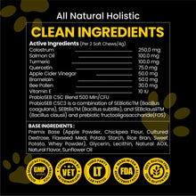 Load image into Gallery viewer, Snazzi Pet Dog Allergy &amp; Itch Relief Chews – Omega 3, Colostrum, Turmeric, Probiotics – Hot Spots, Paw Licking, Dry Skin &amp; Coat Health – Tasty Beef Flavor – 120 Soft Chews