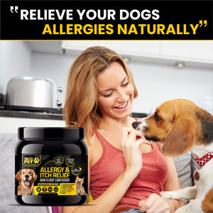 Snazzi Pet Dog Allergy & Itch Relief Chews – Omega 3, Colostrum, Turmeric, Probiotics – Hot Spots, Paw Licking, Dry Skin & Coat Health – Tasty Beef Flavor – 120 Soft Chews
