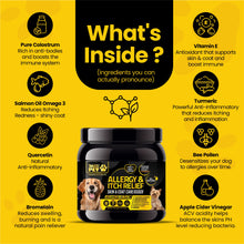 Load image into Gallery viewer, Snazzi Pet Dog Allergy &amp; Itch Relief Chews – Omega 3, Colostrum, Turmeric, Probiotics – Hot Spots, Paw Licking, Dry Skin &amp; Coat Health – Tasty Beef Flavor – 120 Soft Chews